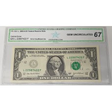 UNITED STATES OF AMERICA 2003 . ONE 1 DOLLAR BANKNOTE . ERROR . INSUFFICIENT INK